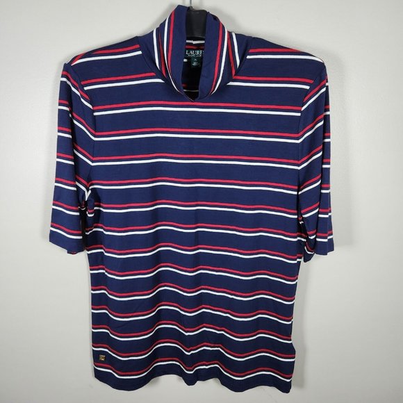 Tops - Lauren Ralph Lauren Shirt Womens XL Blue Mock Neck Striped Jersey Top Blouse